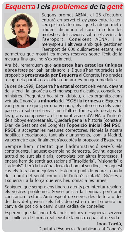 Artículo de Joan Tardà (Diputado de ERC y promotor de la proposición no de Ley en el Congreso) en la publicación L'ERAMPRUNYÀ (Número 38 - Octubre de 2006)